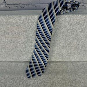 Express 100%‎ Silk Blues/White/Silver Striped Repp Tie, 3 1/4 Inch Wide